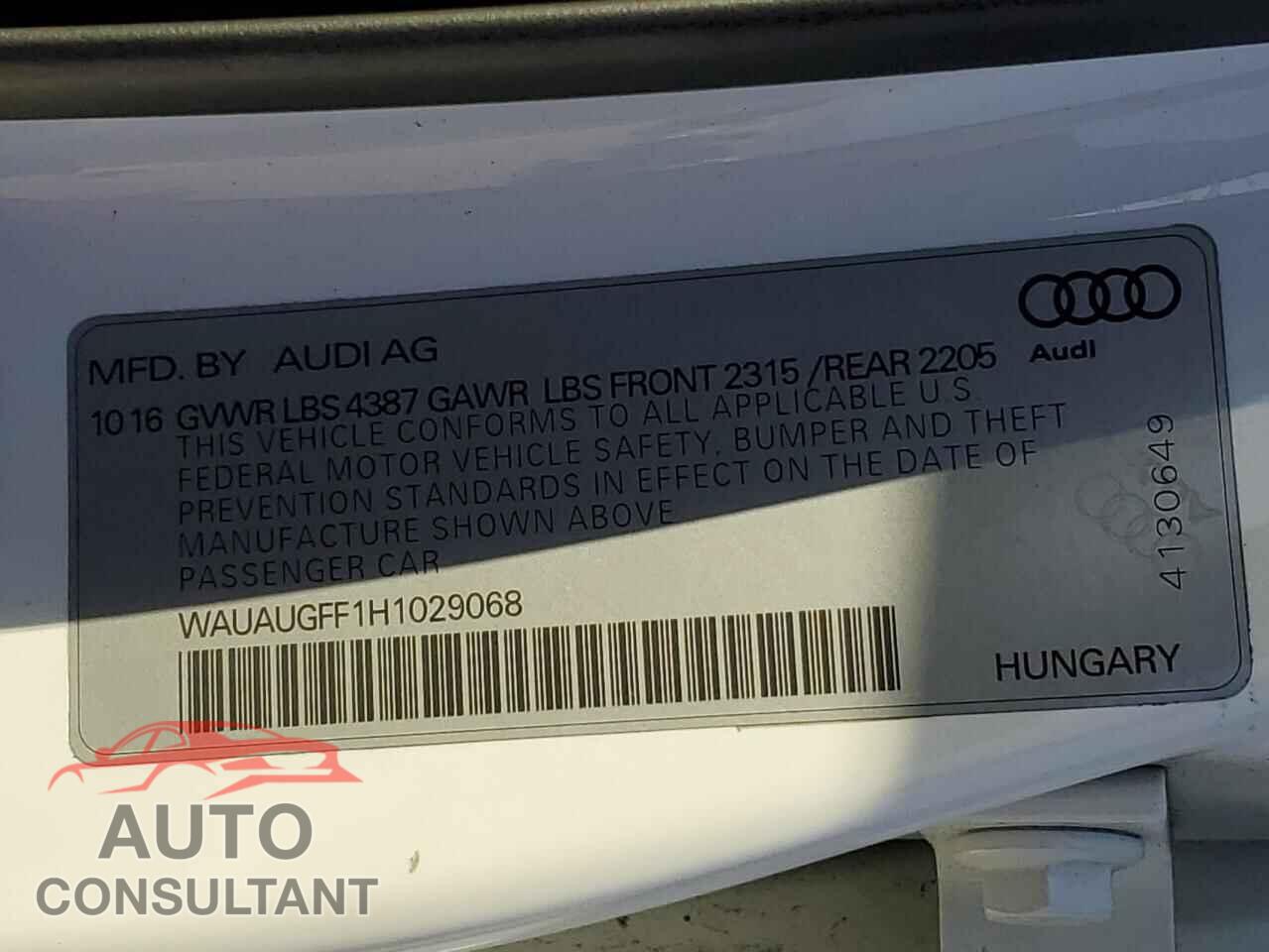 AUDI A3 2017 - WAUAUGFF1H1029068