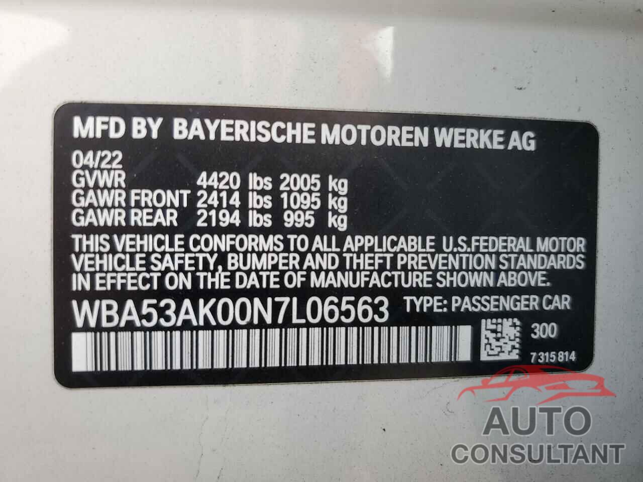 BMW 2 SERIES 2022 - WBA53AK00N7L06563