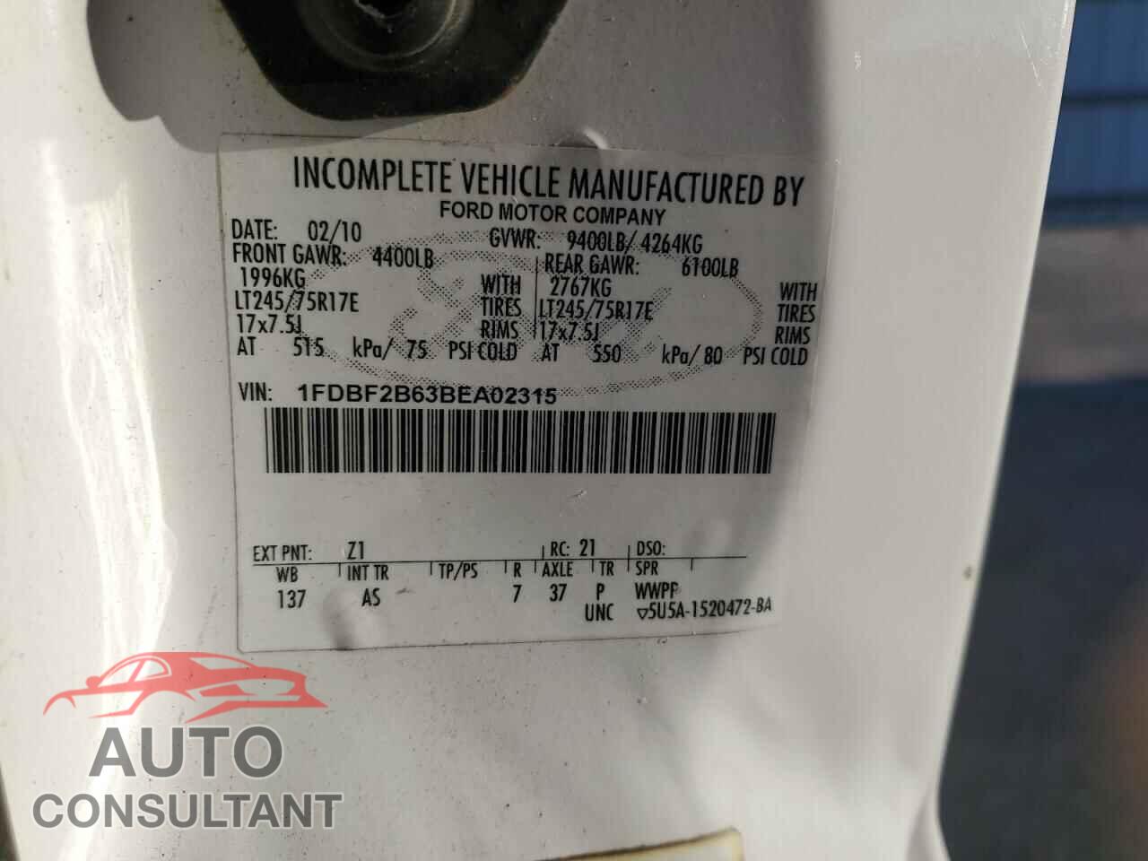 FORD F250 2011 - 1FDBF2B63BEA02315