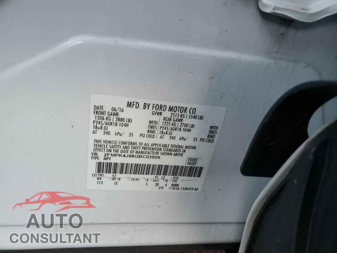 FORD EDGE 2016 - 2FMPK4J98GBC03509
