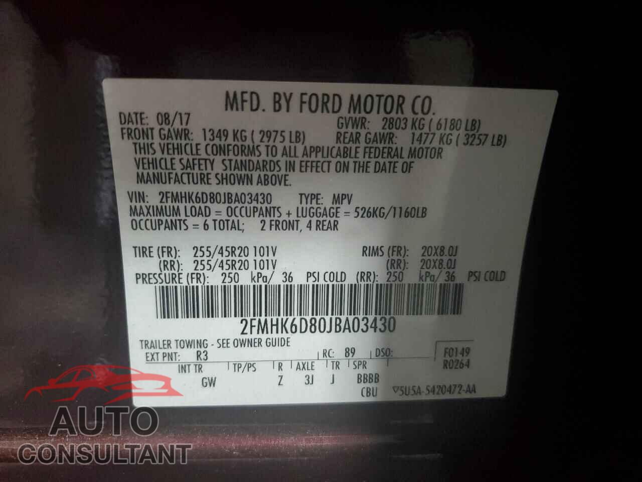 FORD FLEX 2018 - 2FMHK6D80JBA03430