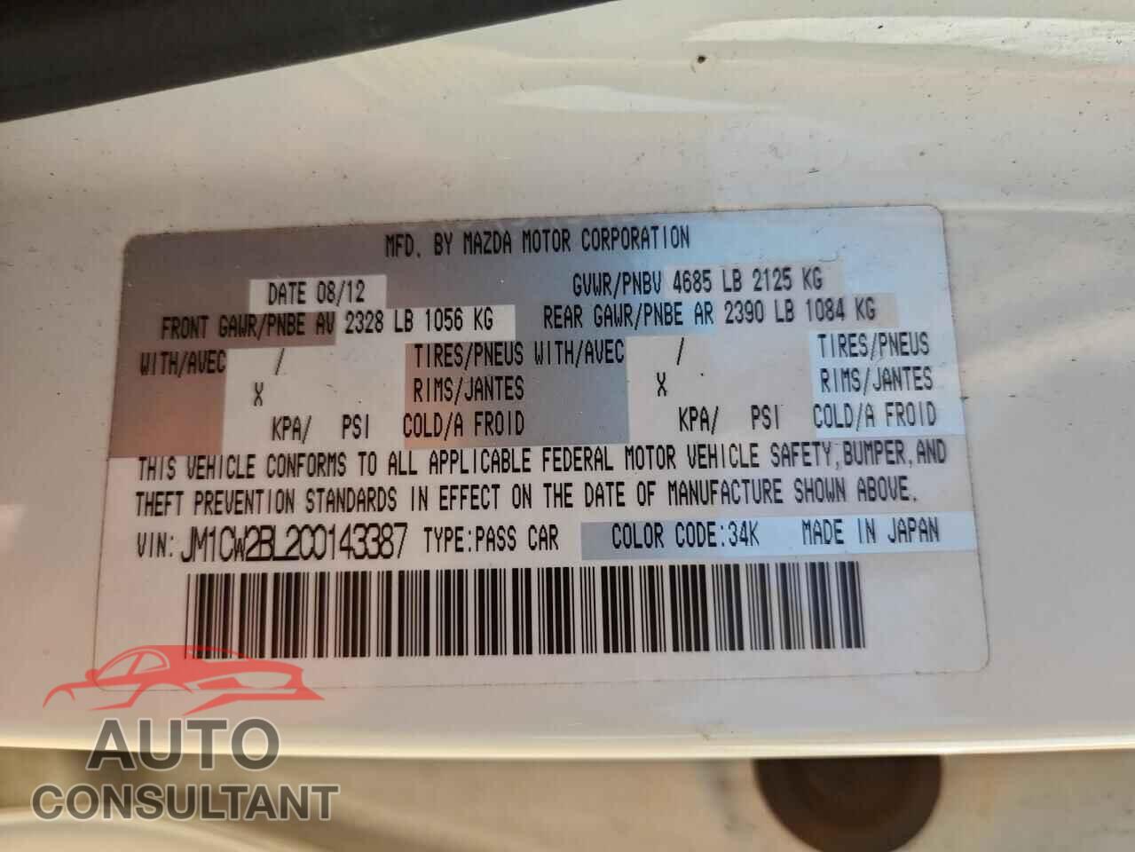 MAZDA 5 2012 - JM1CW2BL2C0143387