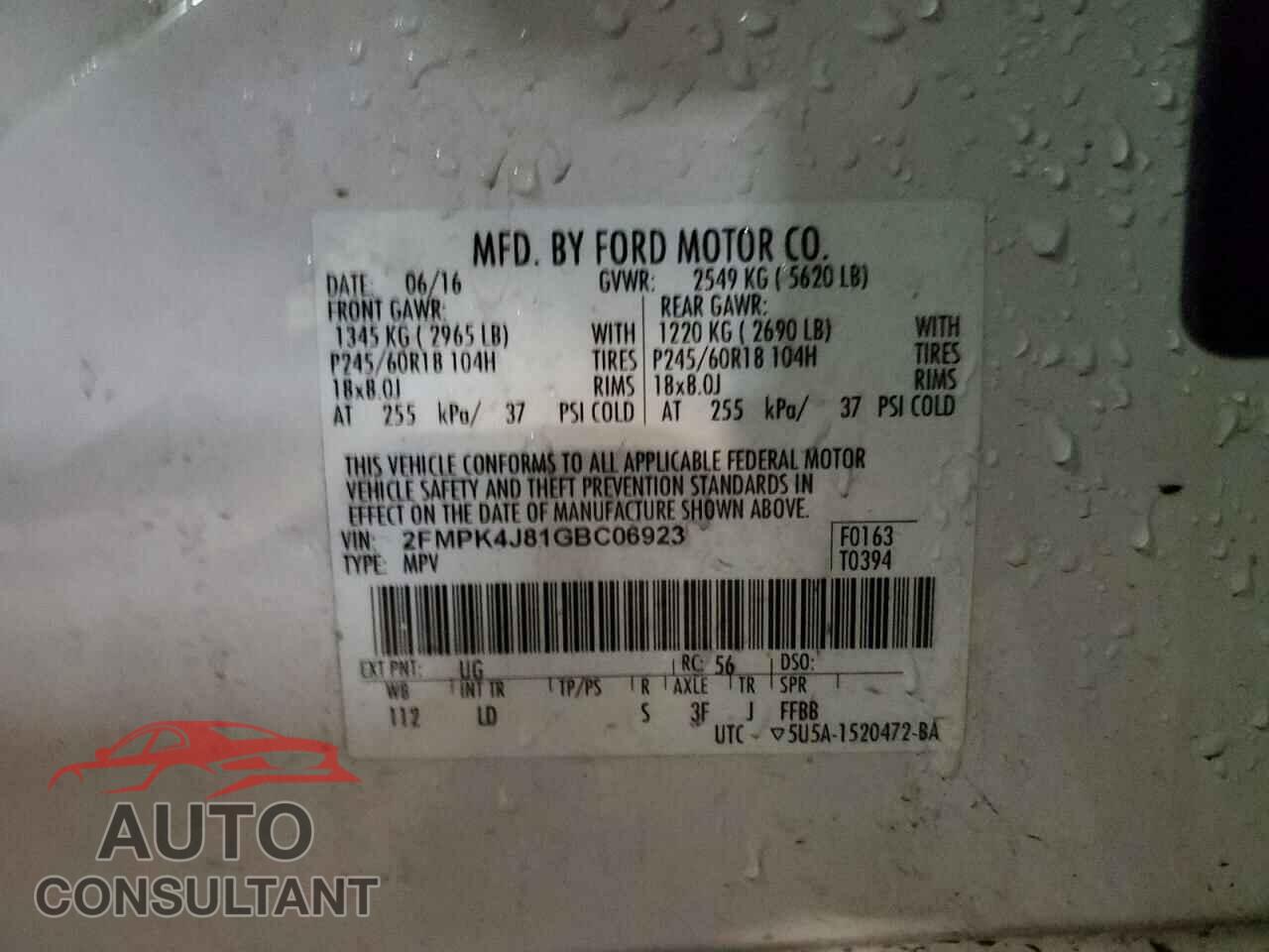 FORD EDGE 2016 - 2FMPK4J81GBC06923