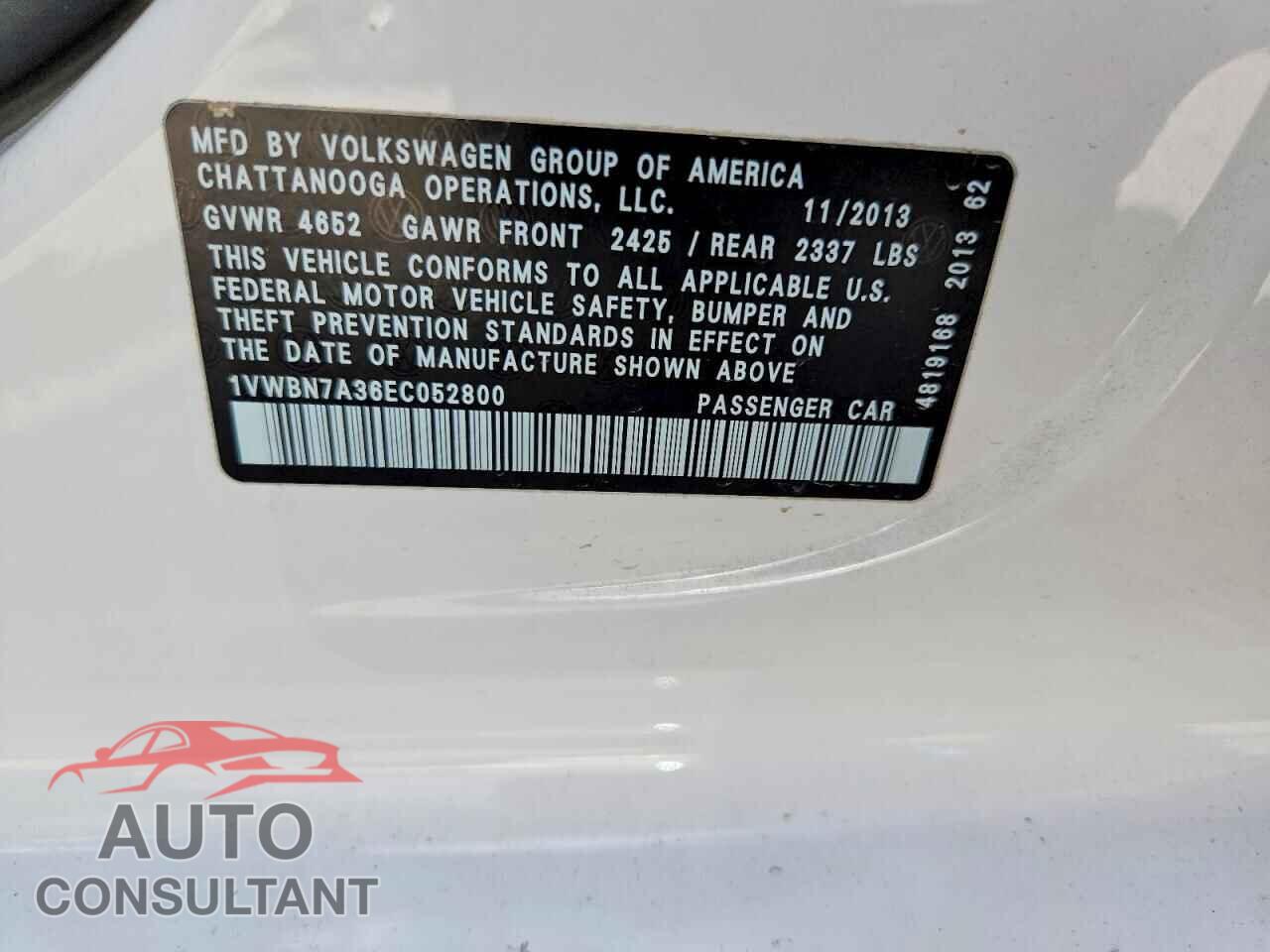 VOLKSWAGEN PASSAT 2014 - 1VWBN7A36EC052800