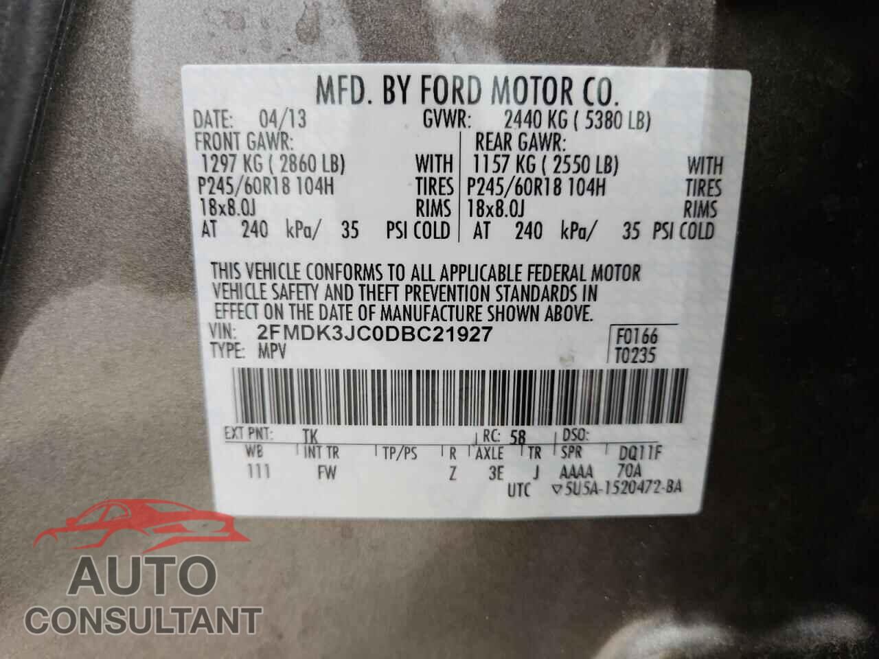 FORD EDGE 2013 - 2FMDK3JC0DBC21927