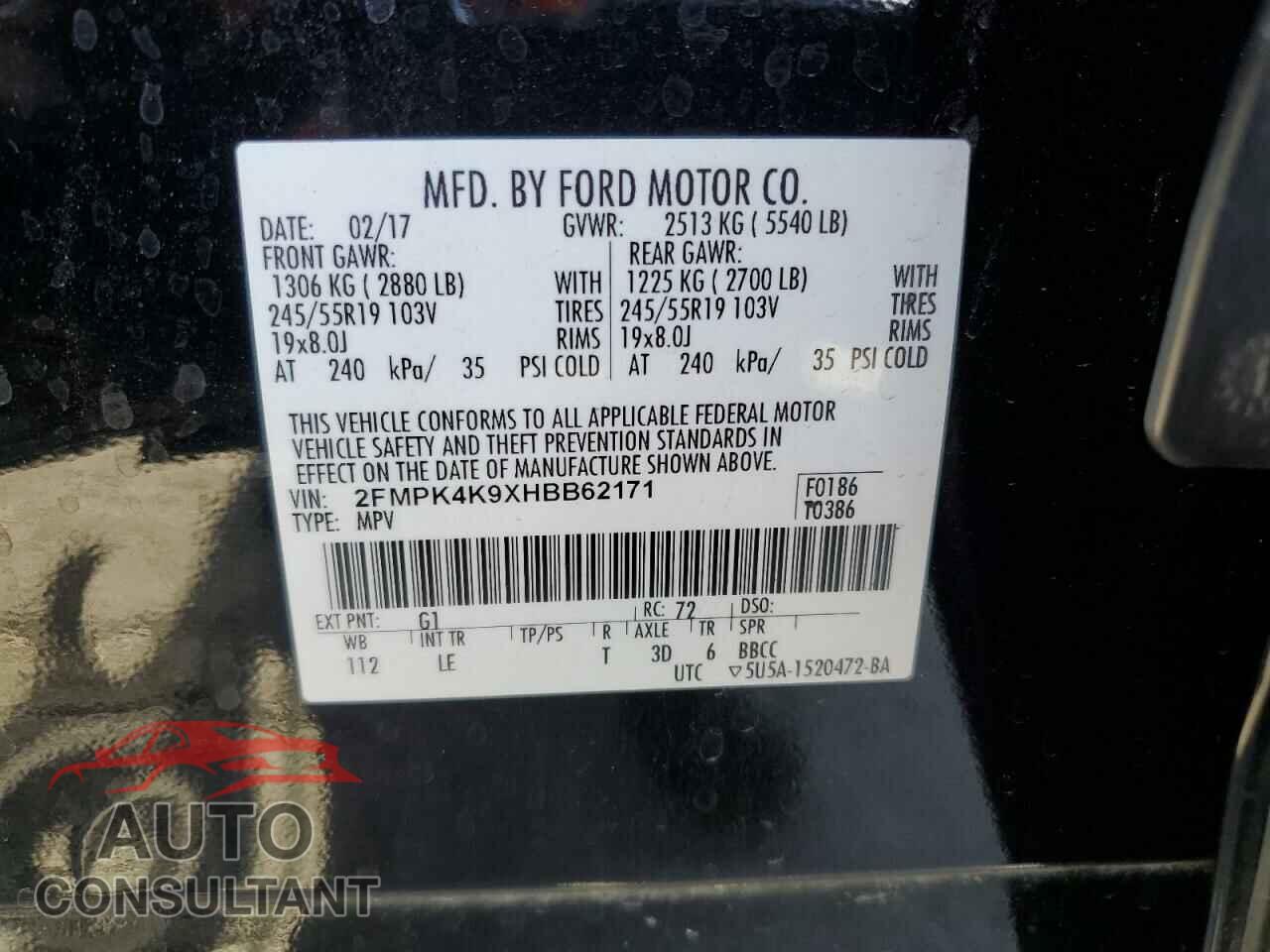 FORD EDGE 2017 - 2FMPK4K9XHBB62171