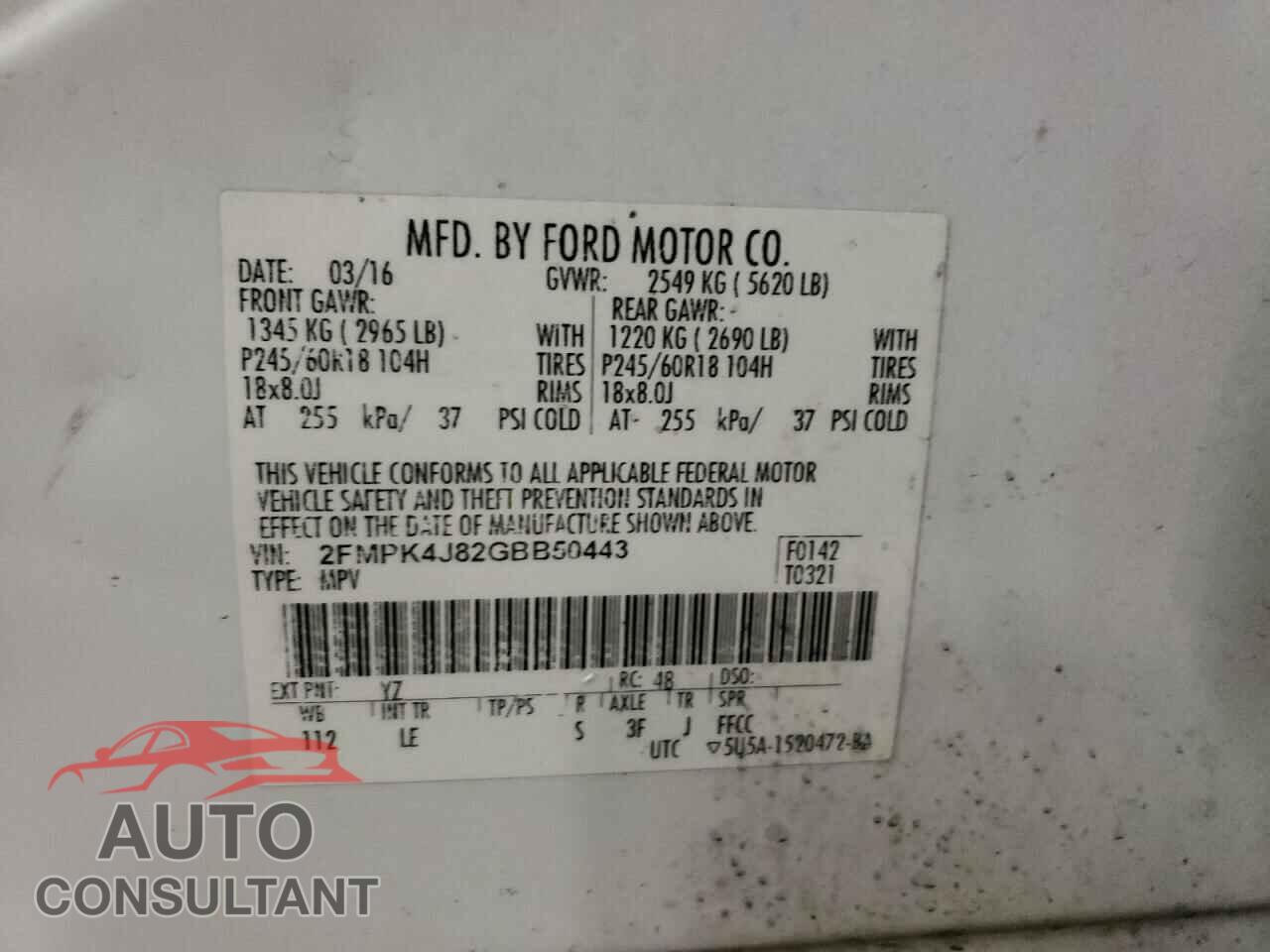 FORD EDGE 2016 - 2FMPK4J82GBB50443