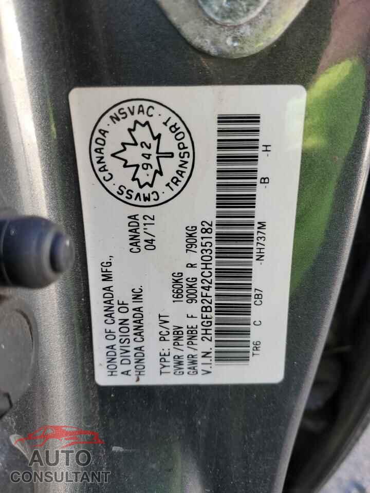 HONDA CIVIC 2012 - 2HGFB2F42CH035182