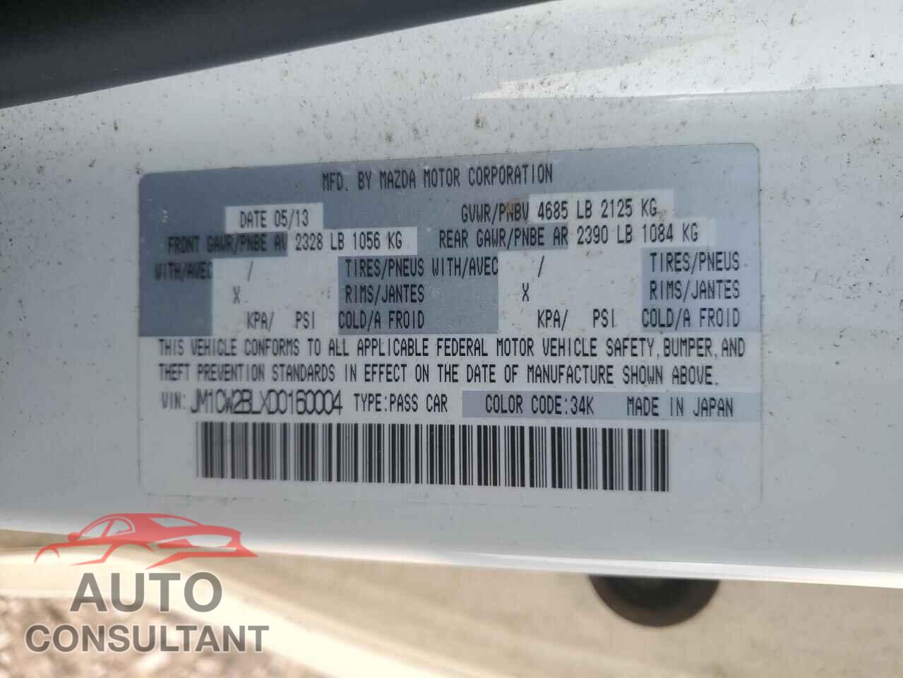 MAZDA 5 2013 - JM1CW2BLXD0160004