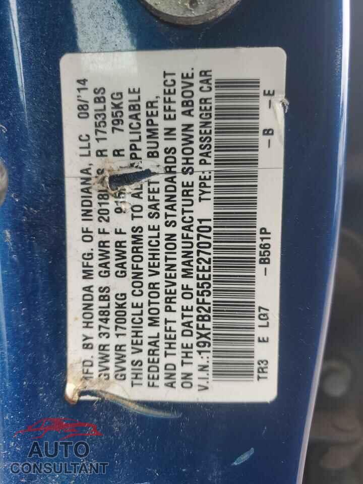 HONDA CIVIC 2014 - 19XFB2F55EE270701