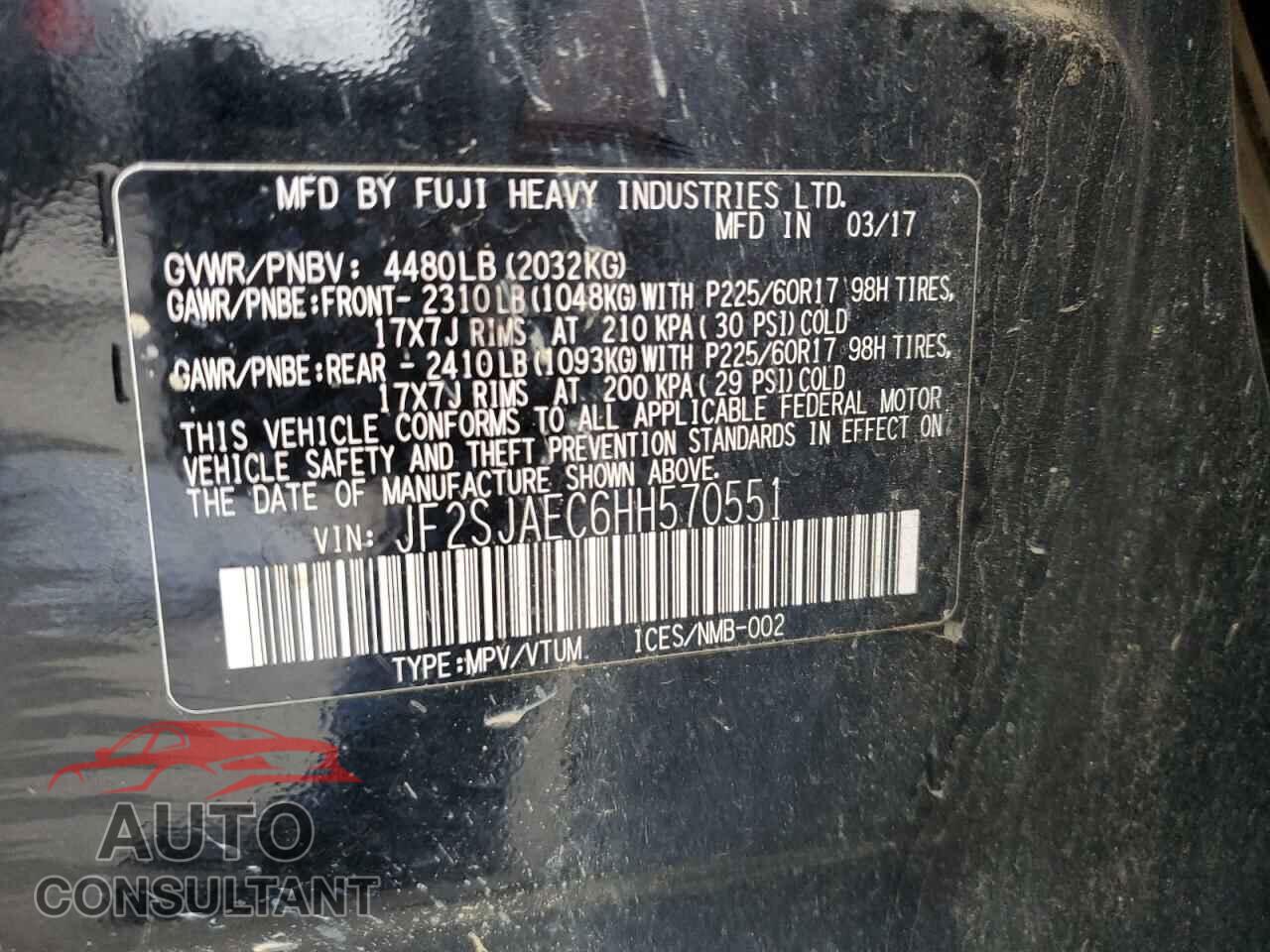 SUBARU FORESTER 2017 - JF2SJAEC6HH570551