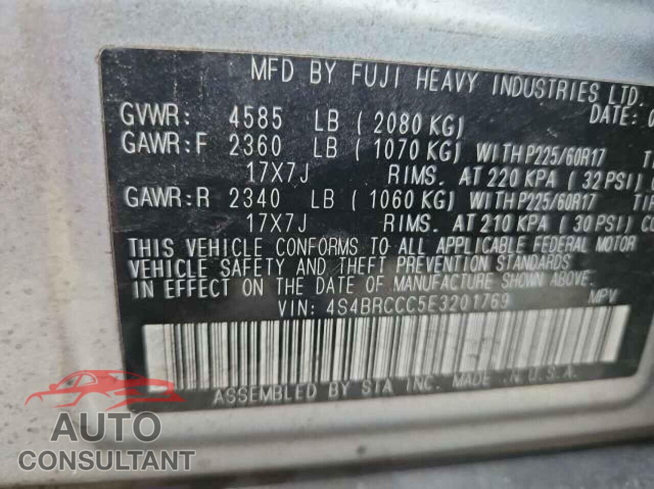 SUBARU OUTBACK 2014 - 4S4BRCCC5E3201769