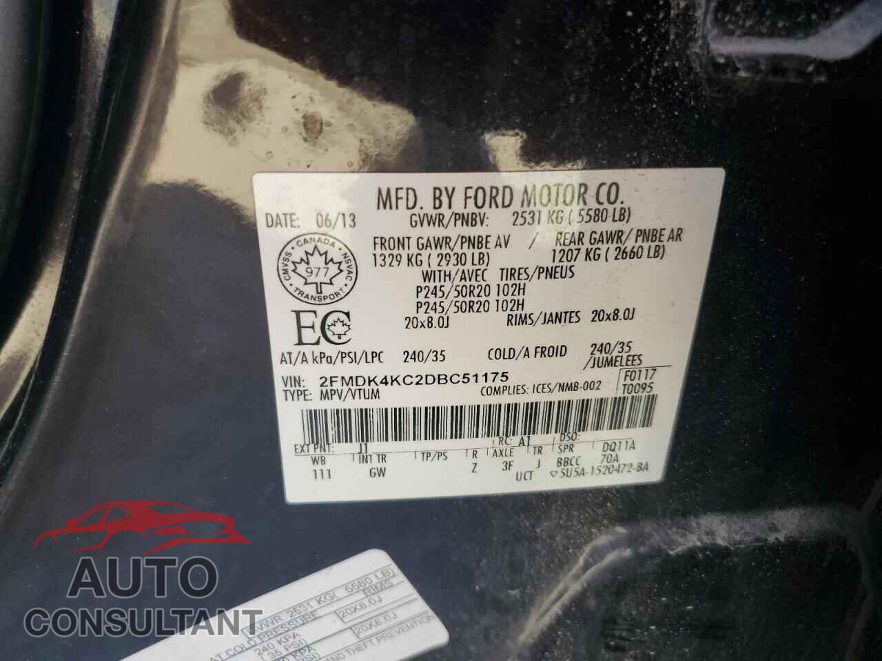 FORD EDGE 2013 - 2FMDK4KC2DBC51175