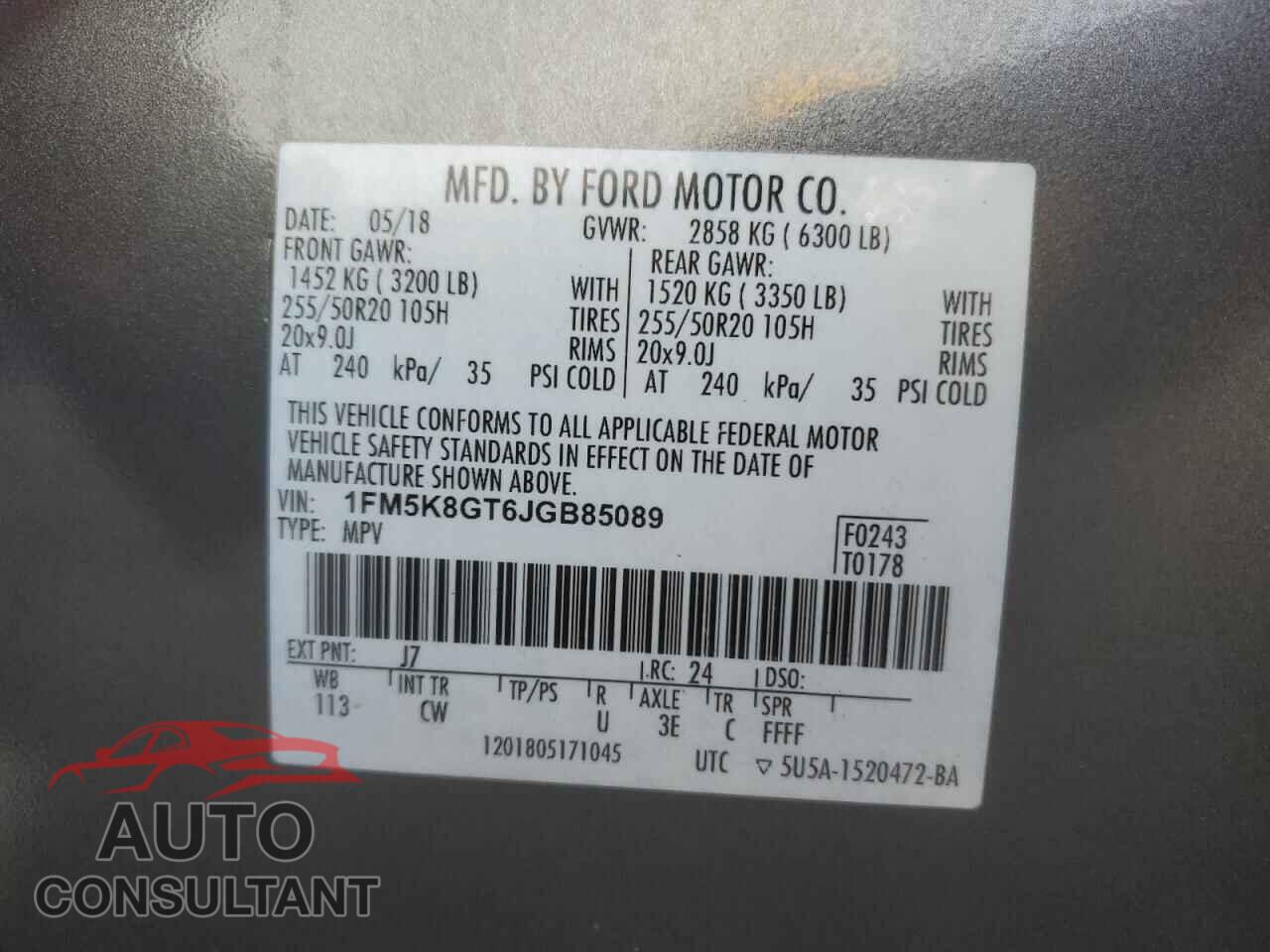 FORD EXPLORER 2018 - 1FM5K8GT6JGB85089