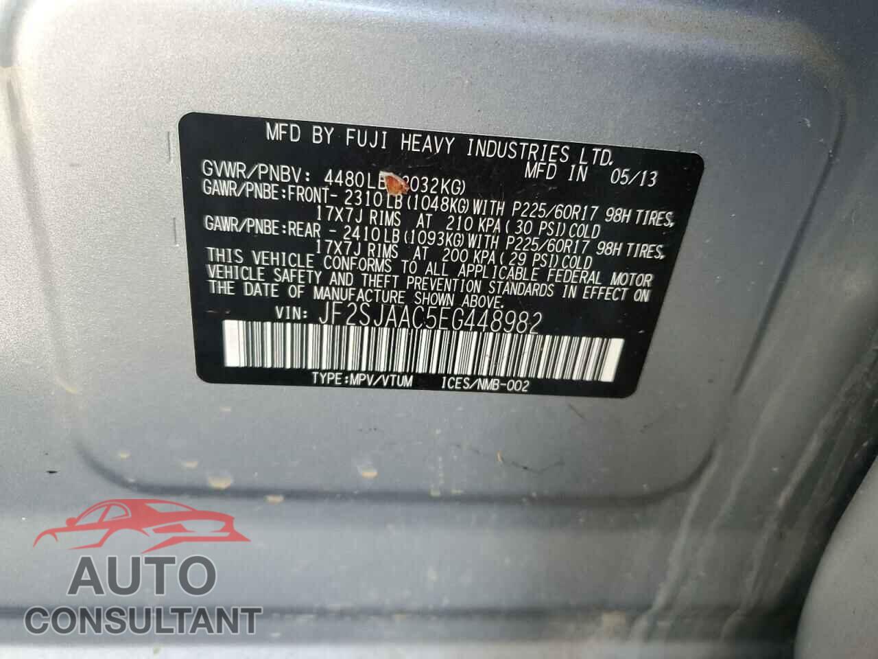 SUBARU FORESTER 2014 - JF2SJAAC5EG448982