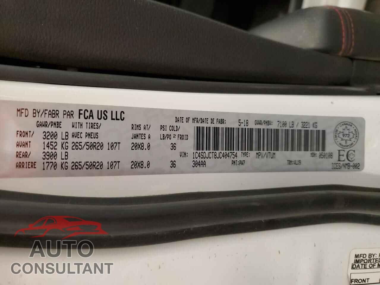 DODGE DURANGO 2018 - 1C4SDJCT8JC404754