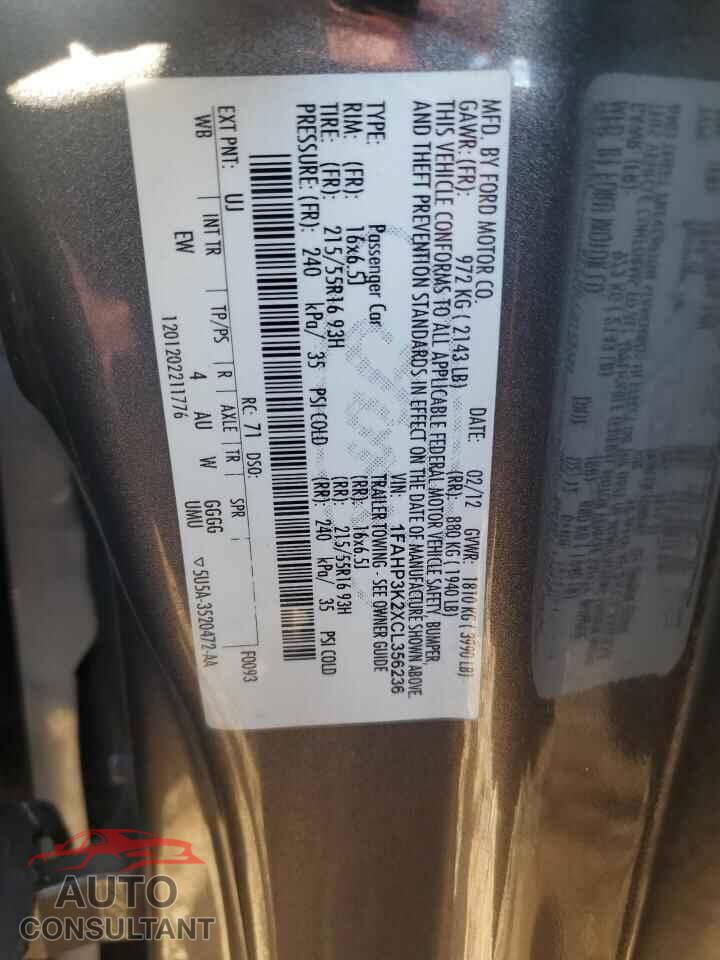 FORD FOCUS 2012 - 1FAHP3K2XCL356236