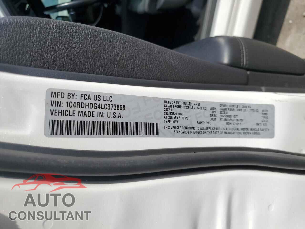 DODGE DURANGO 2020 - 1C4RDHDG4LC373868