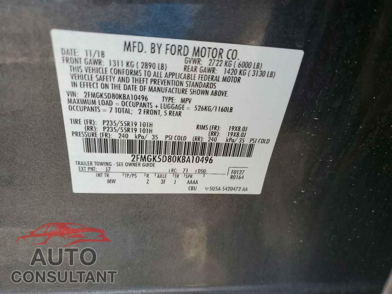 FORD FLEX 2019 - 2FMGK5D80KBA10496