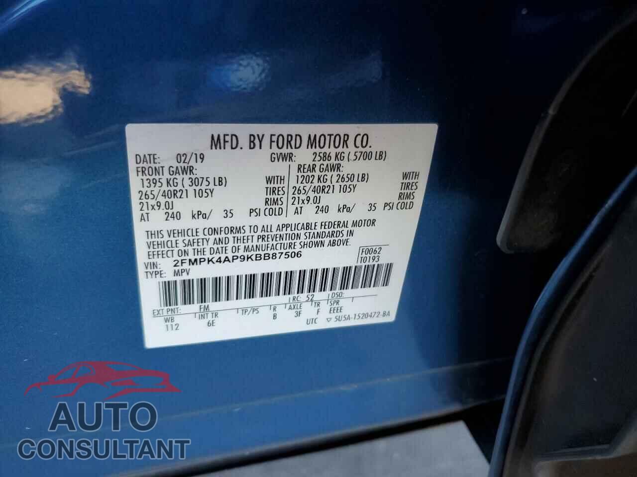 FORD EDGE 2019 - 2FMPK4AP9KBB87506