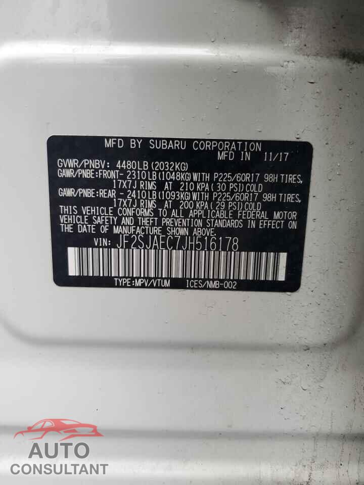 SUBARU FORESTER 2018 - JF2SJAEC7JH516178