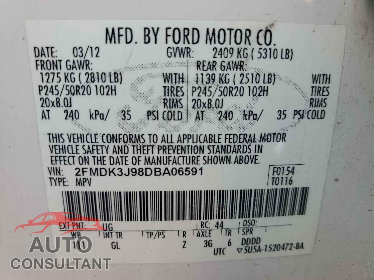 FORD EDGE 2013 - 2FMDK3J98DBA06591