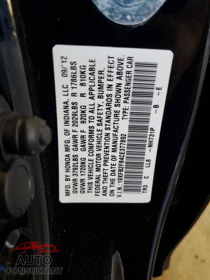 HONDA CIVIC 2012 - 19XFB2F84CE377892
