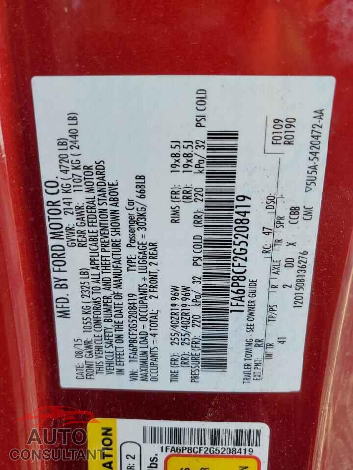 FORD MUSTANG 2016 - 1FA6P8CF2G5208419