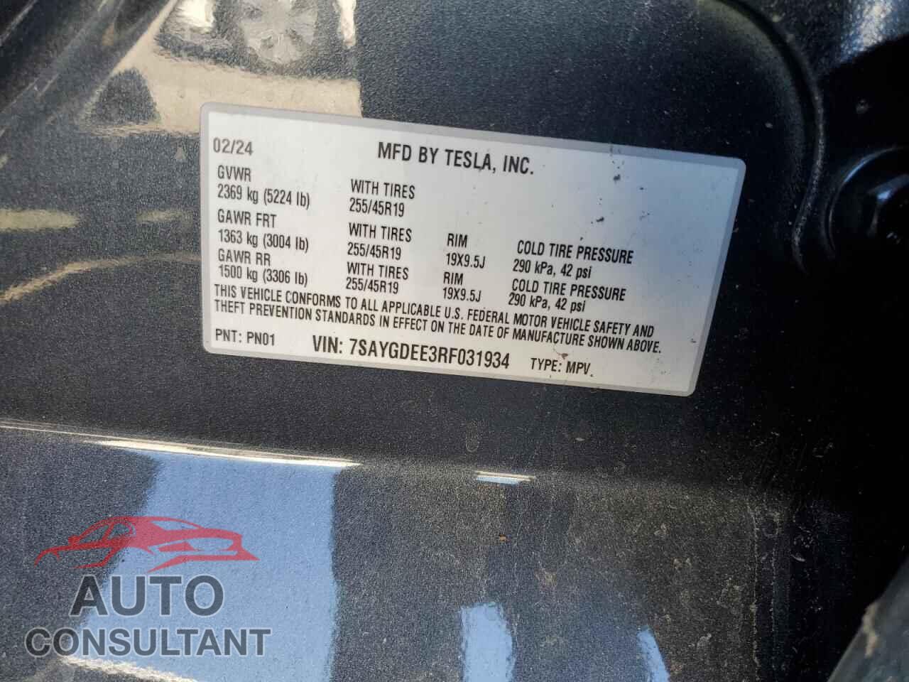 TESLA MODEL Y 2024 - 7SAYGDEE3RF031934