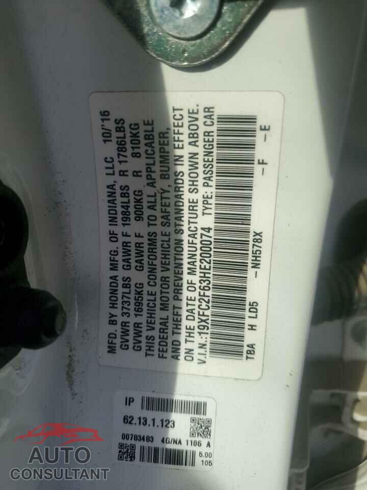 HONDA CIVIC 2017 - 19XFC2F63HE200074