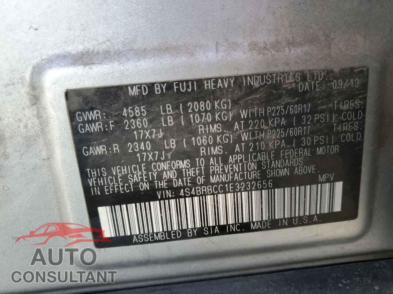 SUBARU OUTBACK 2014 - 4S4BRBCC1E3232656