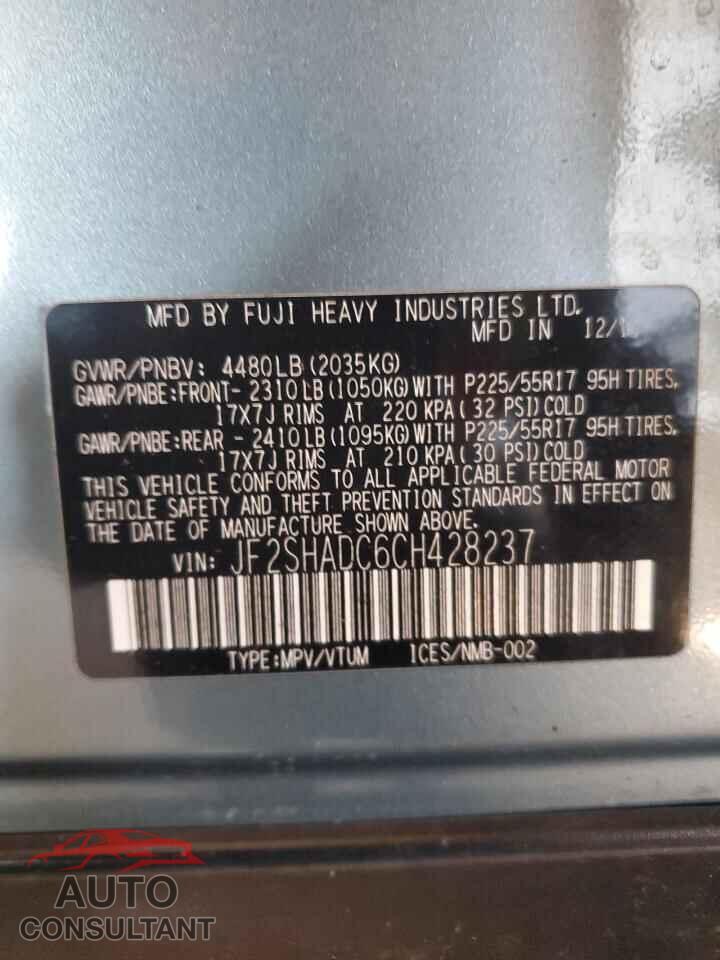 SUBARU FORESTER 2012 - JF2SHADC6CH428237