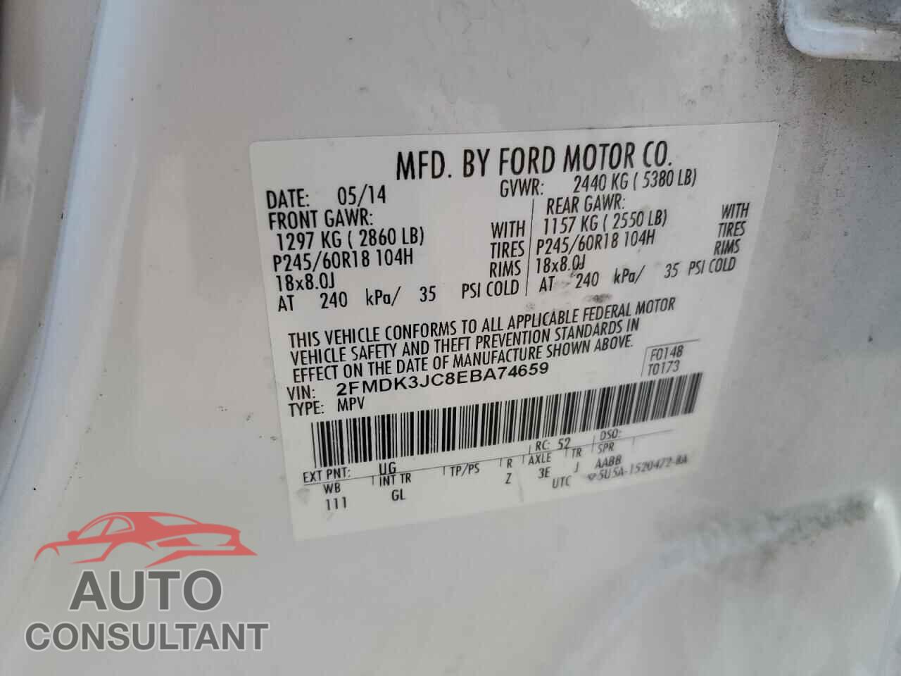 FORD EDGE 2014 - 2FMDK3JC8EBA74659