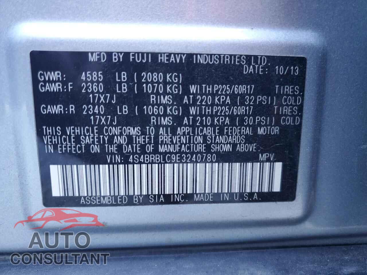 SUBARU OUTBACK 2014 - 4S4BRBLC9E3240780