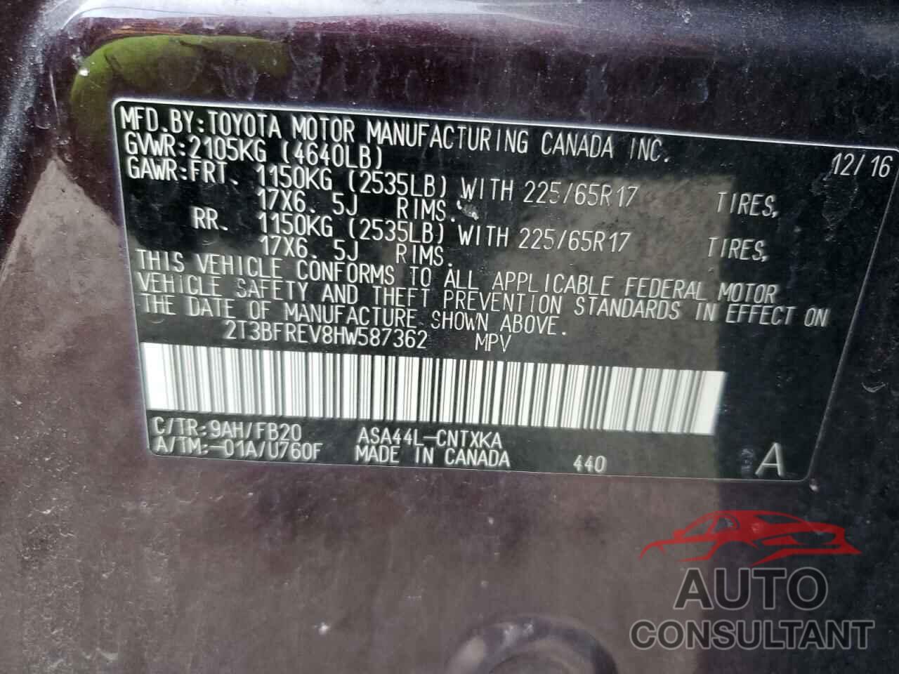 TOYOTA RAV4 2017 - 2T3BFREV8HW587362