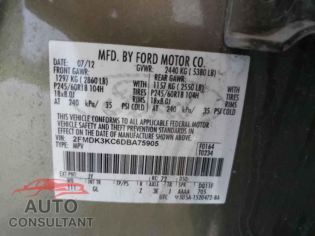 FORD EDGE 2013 - 2FMDK3KC6DBA75905