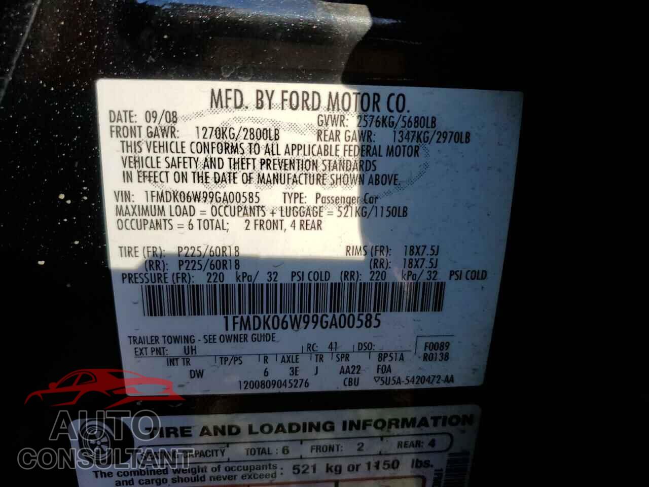FORD TAURUS 2009 - 1FMDK06W99GA00585
