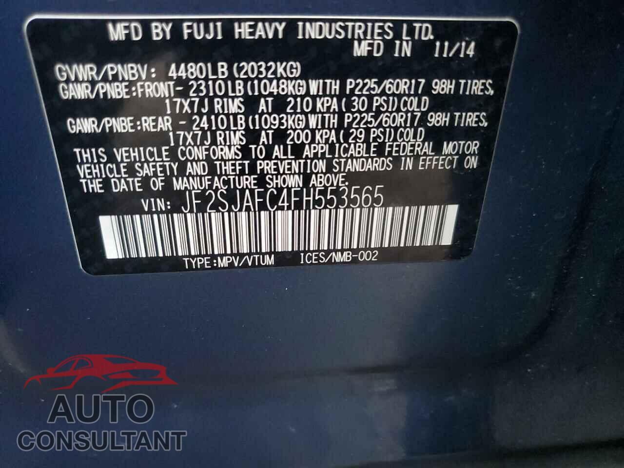 SUBARU FORESTER 2015 - JF2SJAFC4FH553565