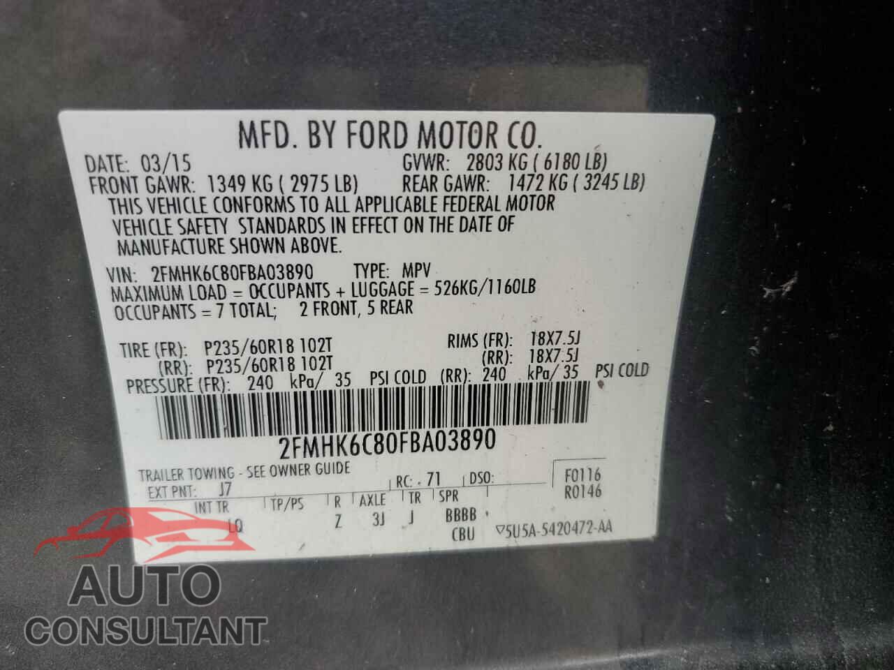 FORD FLEX 2015 - 2FMHK6C80FBA03890