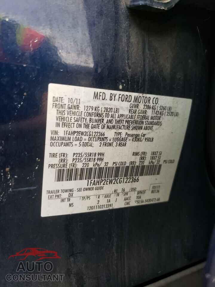 FORD TAURUS 2012 - 1FAHP2EW2CG122366