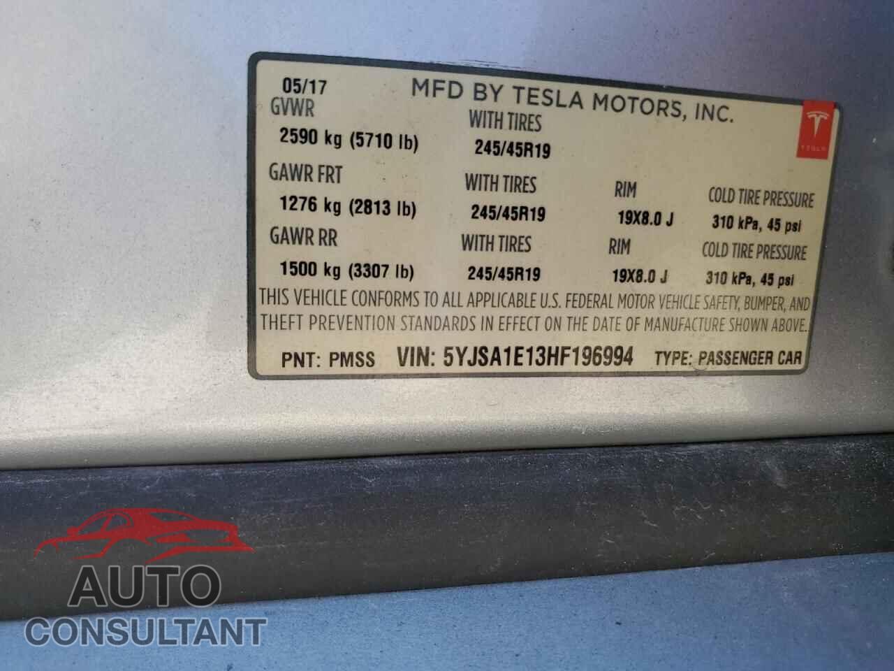 TESLA MODEL S 2017 - 5YJSA1E13HF196994