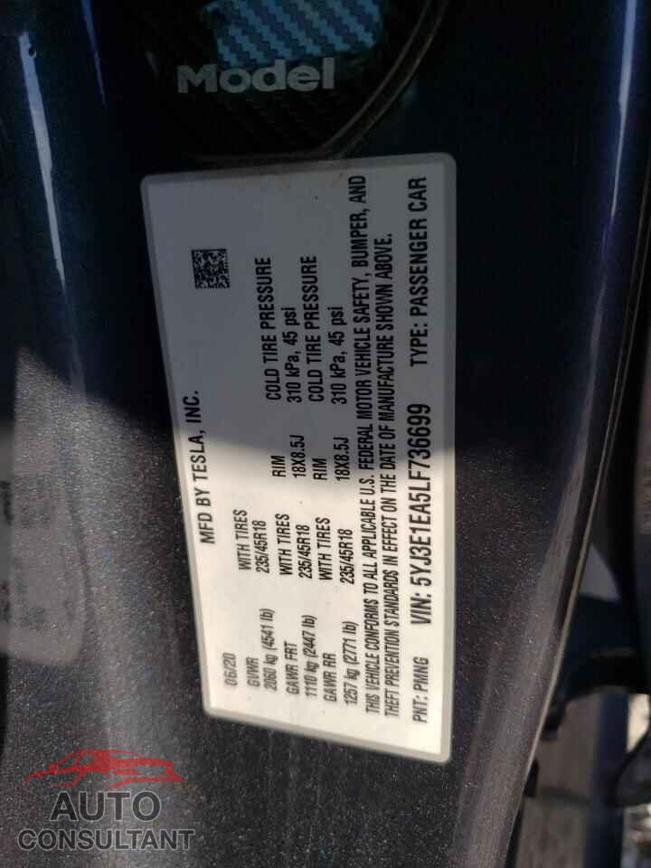TESLA MODEL 3 2020 - 5YJ3E1EA5LF736699