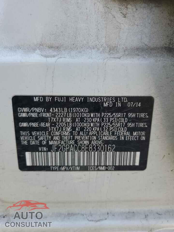 SUBARU XV 2014 - JF2GPACC8E8330162