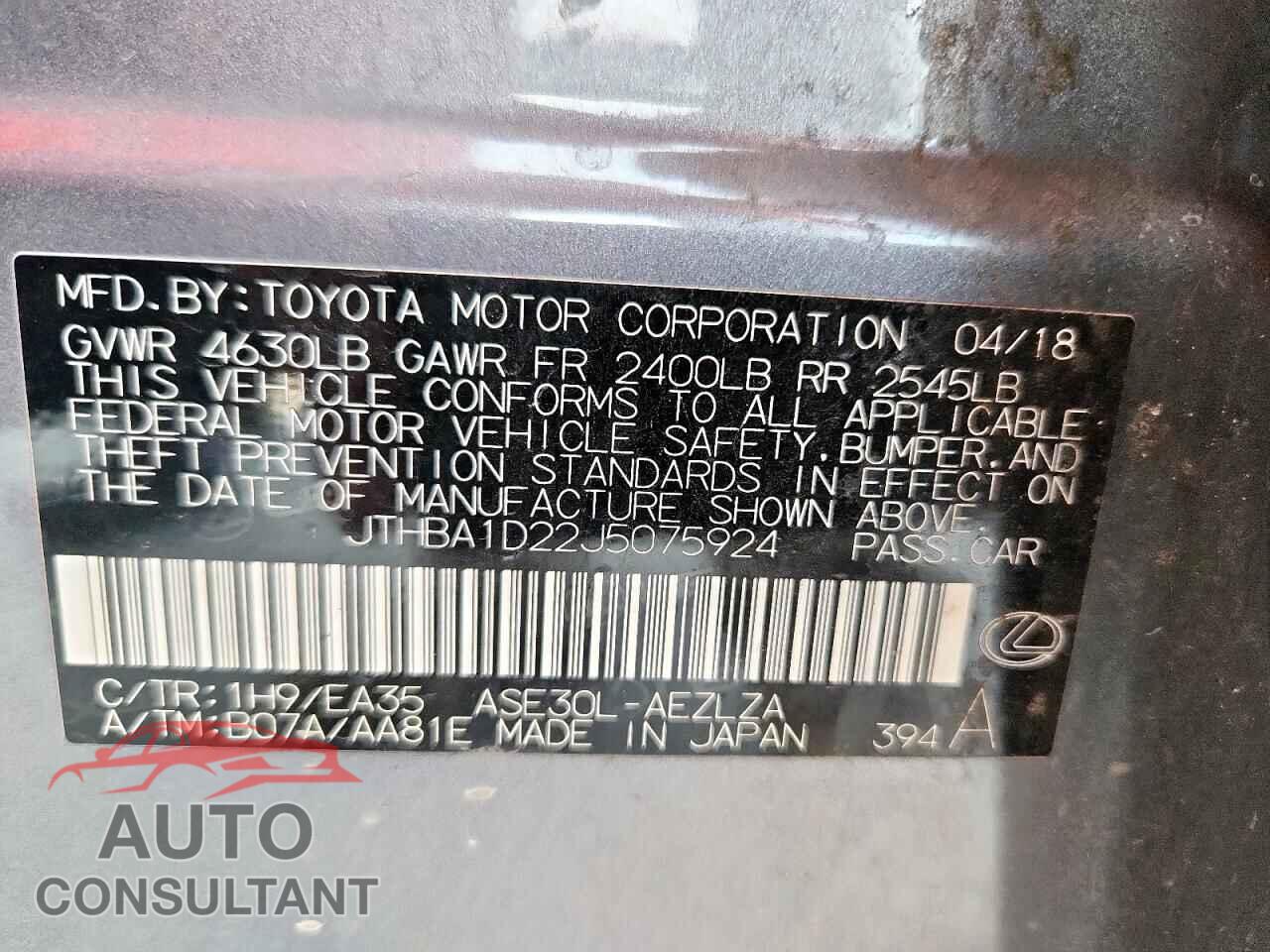 LEXUS IS 2018 - JTHBA1D22J5075924