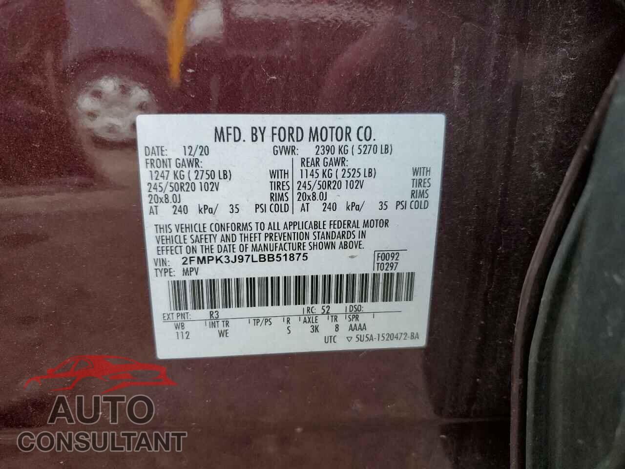 FORD EDGE 2020 - 2FMPK3J97LBB51875