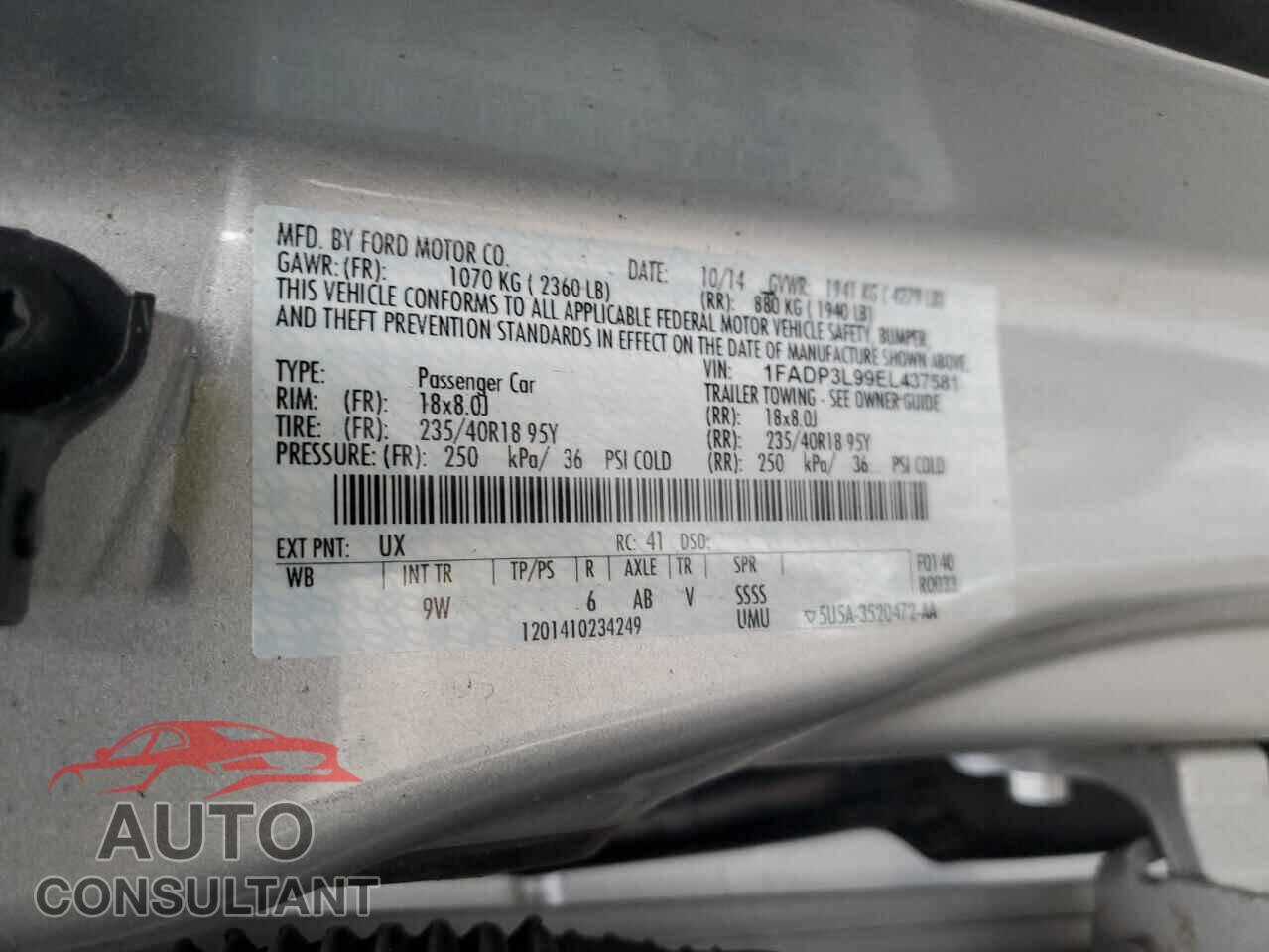 FORD FOCUS 2014 - 1FADP3L99EL437581