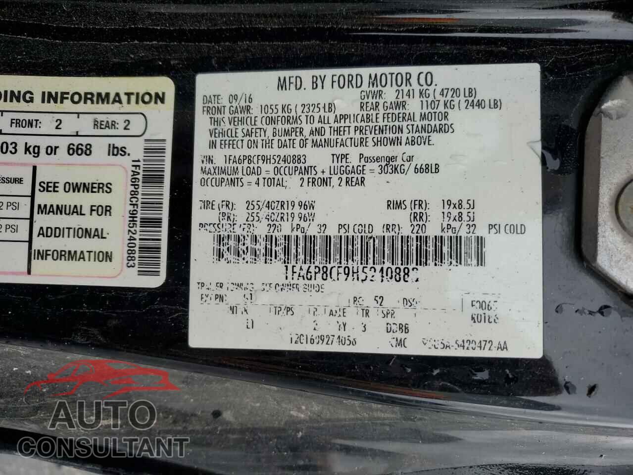 FORD MUSTANG 2017 - 1FA6P8CF9H5240883