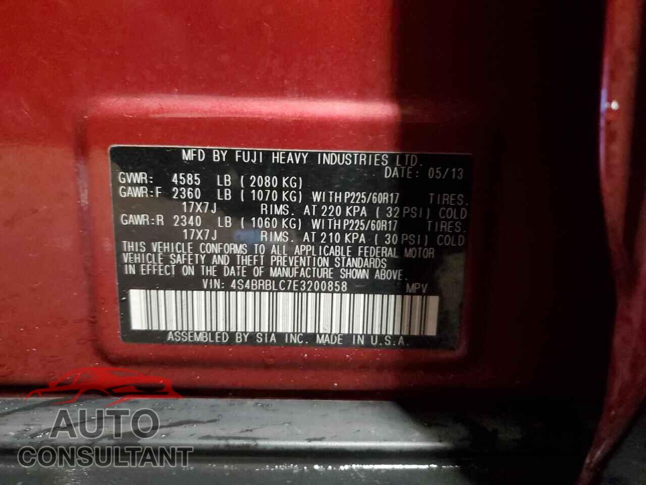 SUBARU OUTBACK 2014 - 4S4BRBLC7E3200858