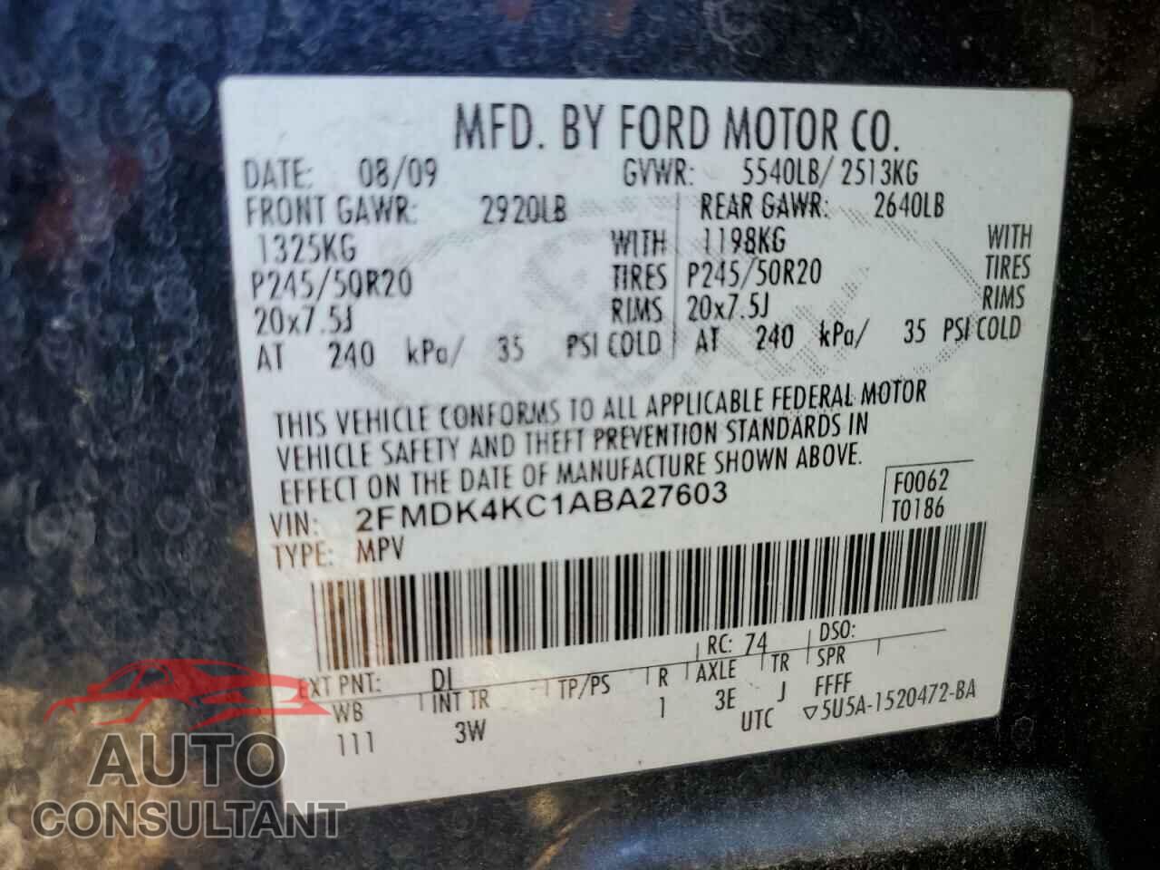 FORD EDGE 2010 - 2FMDK4KC1ABA27603