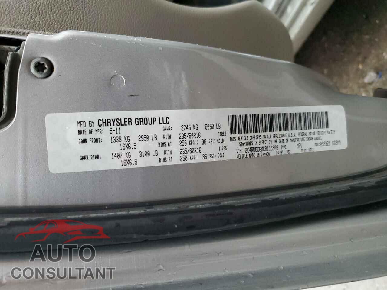 DODGE CARAVAN 2012 - 2C4RDGCGXCR115566